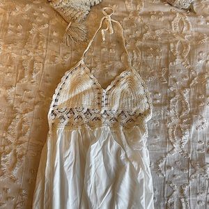 crocheted top white maxi dress